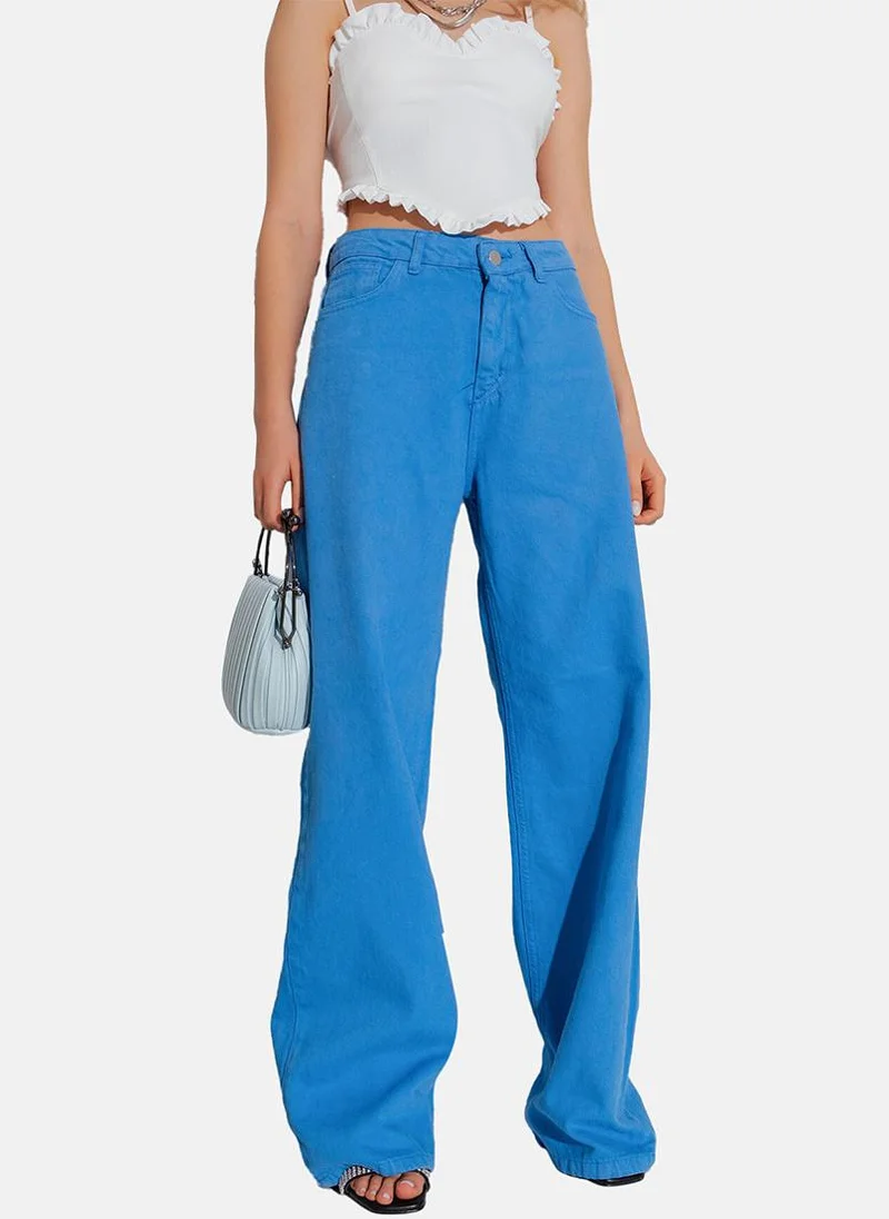 يونيكي Blue Wide Leg Clean Look High-Rise Jeans