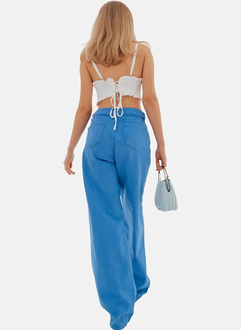 يونيكي Blue Wide Leg Clean Look High-Rise Jeans