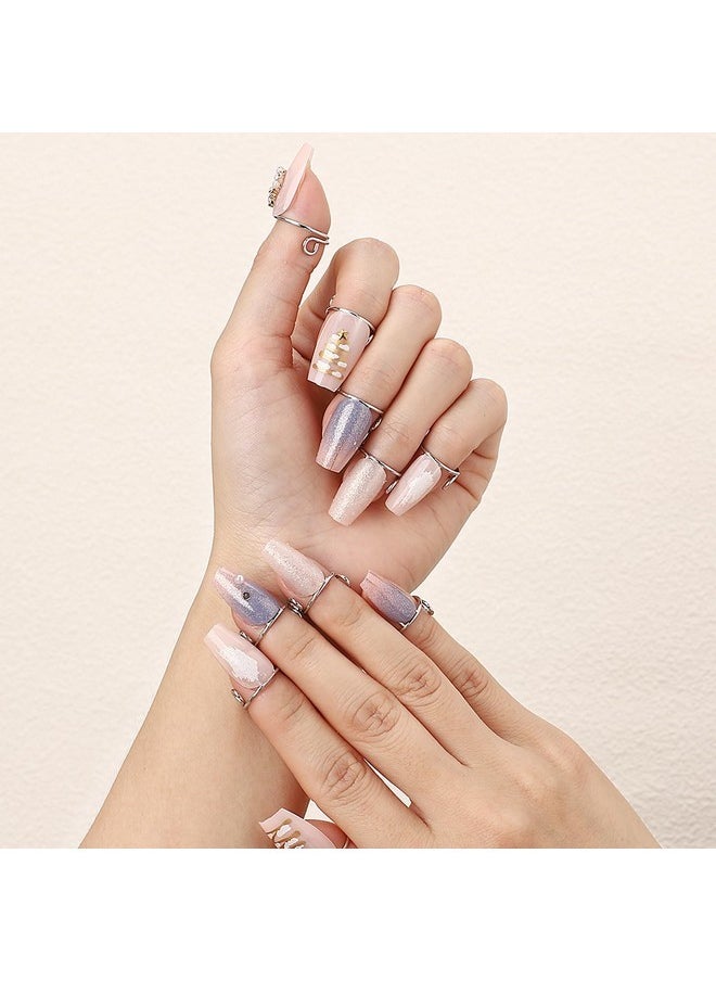 Noverlife - 10Pcs Wudu Nail Rings For Acrylic Nails, Size Adjustable Fingernail Rings No Adhesive, Reusable Halal Nail Ring Set, Daily Wear Non-Tarnish, Silver Metal Ring For Press On Nails With No Glue - Image 1