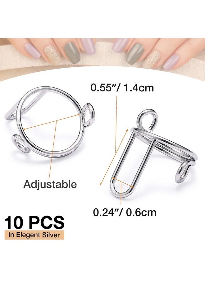 Noverlife - 10Pcs Wudu Nail Rings For Acrylic Nails, Size Adjustable Fingernail Rings No Adhesive, Reusable Halal Nail Ring Set, Daily Wear Non-Tarnish, Silver Metal Ring For Press On Nails With No Glue - Image 1