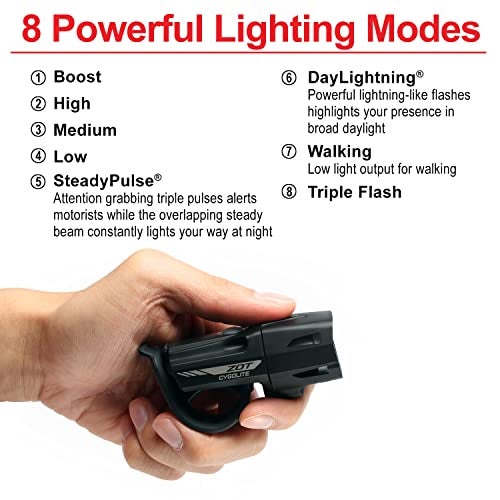 Cygolite Zot– 450 Lumen Bike Light– 5 Night & 2 Daytime Modes– Sleek Durable Design– IP67 Waterproof– Sturdy Flexible Mount– USB Rechargeable Headlight– for Road & Commuter Bicycles,Black,Compact - Image 4