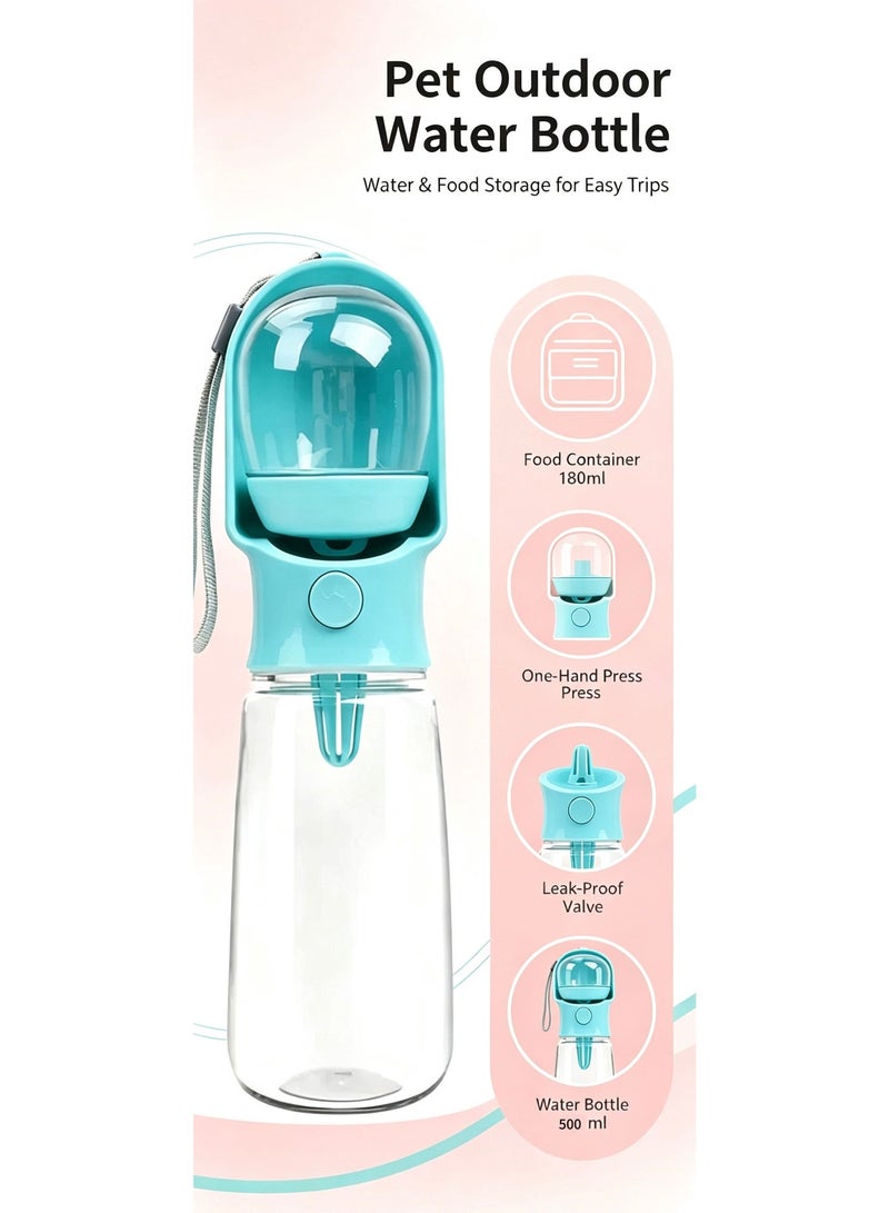Large Blue 2-in-1 Portable Pet Travel Cup, Separate Water & Food Storage, Press Dispensing With Water Recycle, Outdoor Drinking & Feeding Bottle For Dogs & Cats - Image 1