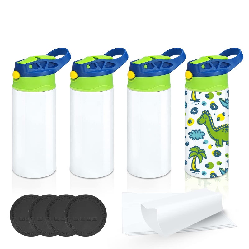 XccMe Kids Sublimation Tumbler,12oz Sublimation Water Bottle Blanks,Straight Stainless Steel Todder Sippy Cup,4PACK Double Wall Insulated Sippy Tumbler with Handle,Shrink Films,Leak Proof Blue - Image 1