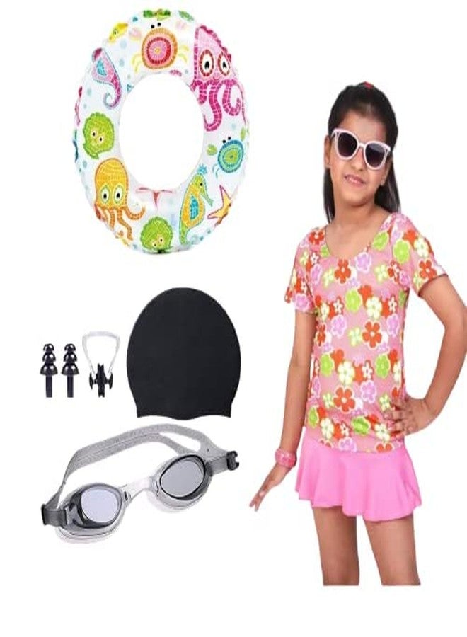 SHIFTER Swimming Costume Dress for Girls | Swimming Goggles | Swimming Cap | Swimming Ring Tube | Ear Plug and Nose Plugs - Combo kit Perfect for Girls-Multicolor (13-15 Years) - Image 4