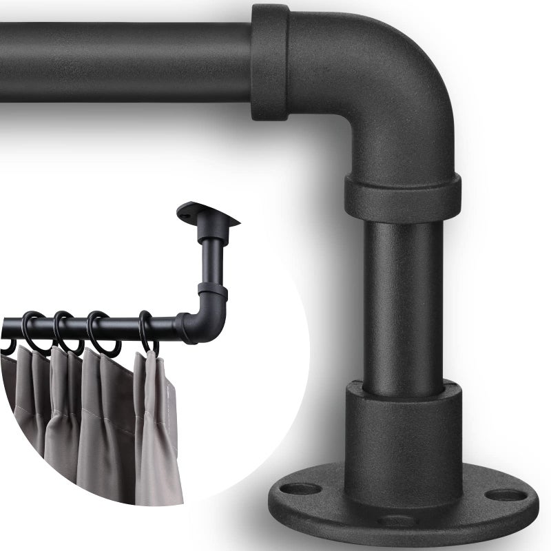 Rustic Curtain Rod  Adjustable Room Divider Rod for Windows 28 to 48 inch  1 Inch Black Industrial Outdoor Wrap Around Curtain Rods for Patio