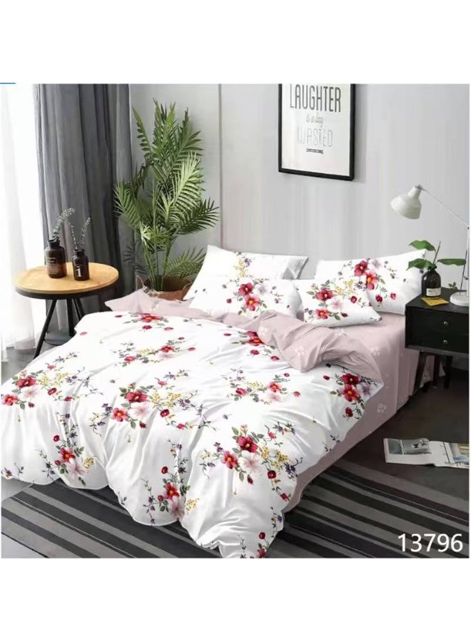 طقم مفروشات فاخر بحجم كينج مكون من 6 قطع - تصميم بسيط، غطاء لحاف 220×240 سم مع شرشف مطاطي و4 أغطية وسائد