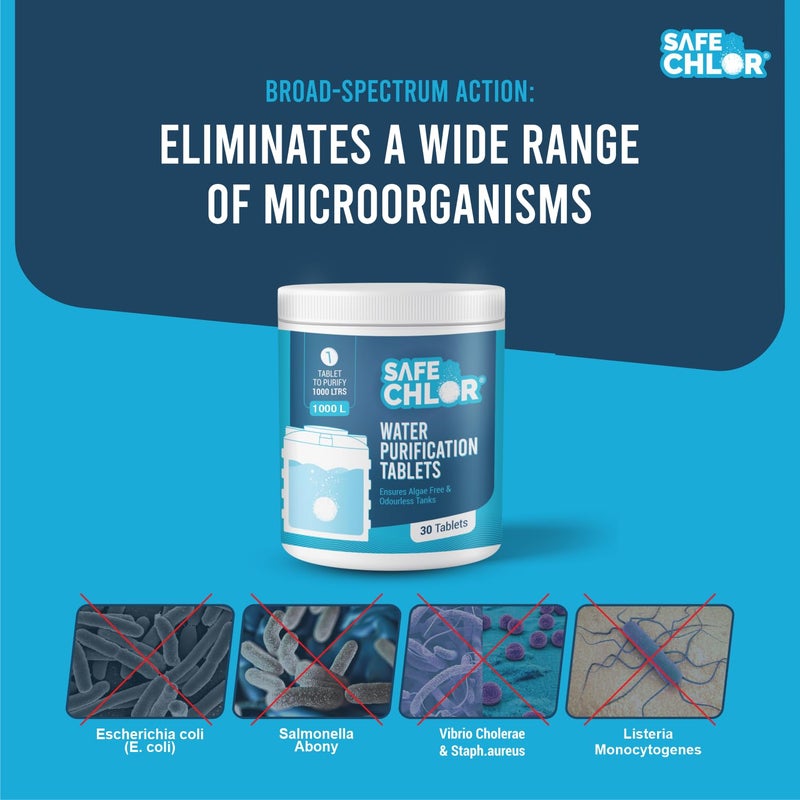 Safe Chlor 1000 لتر | أقراص الكلور لخزانات المياه سعة 1000 لتر | خزانات علوية وتحت أرضية | أقراص تنقية المياه | قرص واحد لمعالجة 1000 لتر | عبوة تحتوي على 30 قرصًا لـ 30000 لتر - Image 4