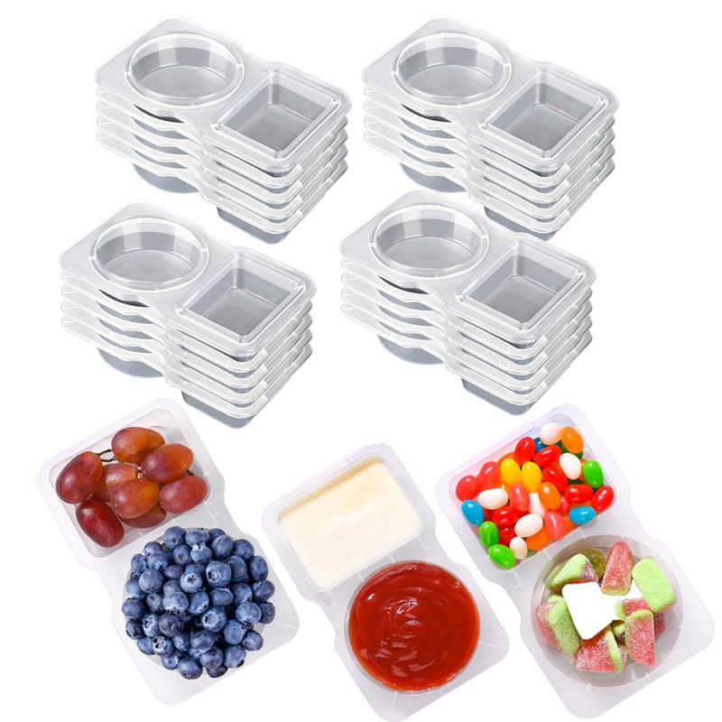 RXRRXR 20PCS Double Compartment Condiment Container With Lids Reusable Snack Pack Containers for Takeout Sauces