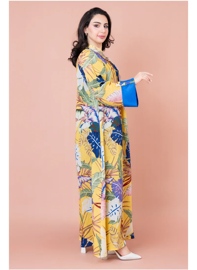 IKKXA Embroidered Leaf Blossom Jalabiya