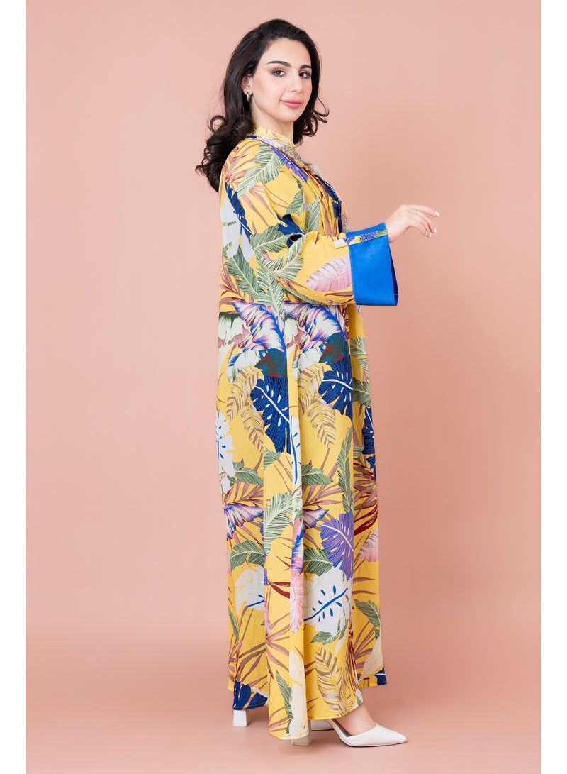 اكسا جلابية مطرزة نقوش براعم زهور - Image 2