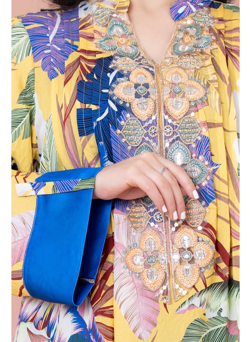 اكسا جلابية مطرزة نقوش براعم زهور - Image 3