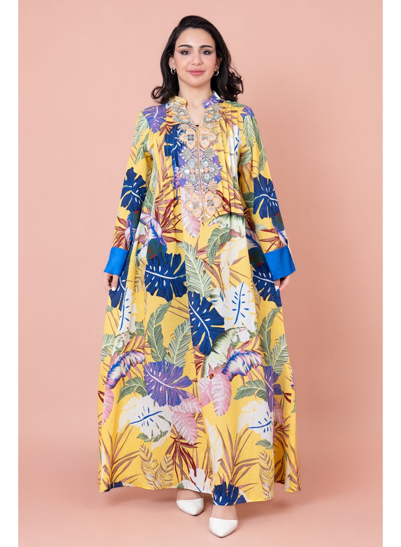 اكسا جلابية مطرزة نقوش براعم زهور - Image 1