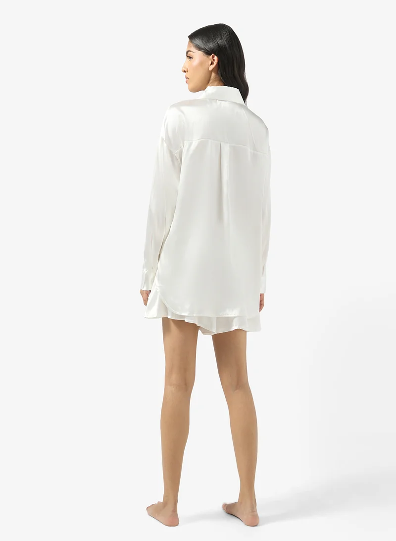 جينجر Satin Button Up Shirt & Short PJ Set