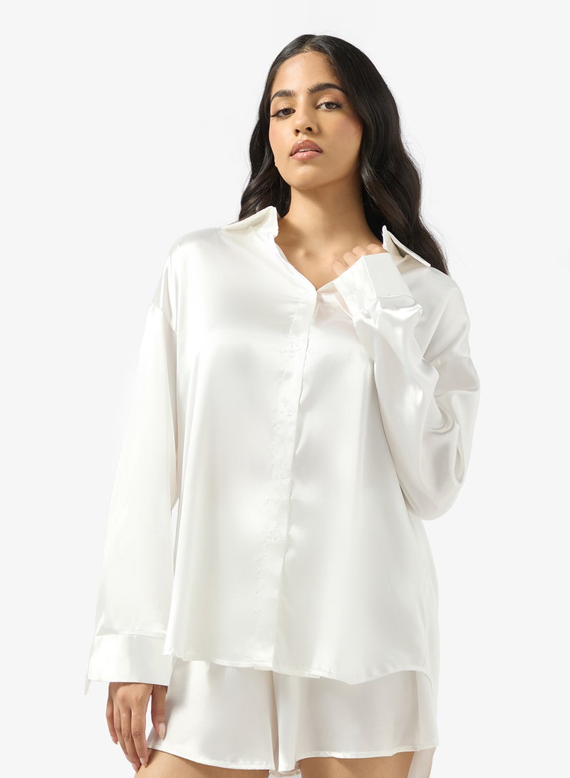 جينجر طقم بيجامة ساتان بأزرار و شورت - Image 3