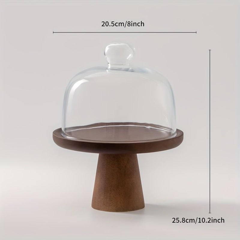 Small Acacia Wood Tiered Cake Stand With Glass Dome - Image 5