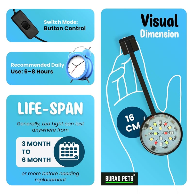 BURAQ ضوء LED متعدد الألوان N6 2.5 واط | طيف WRGB | 3 أوضاع إضاءة | ذراع مرن 360° | مصباح مثبت على حوض للأسماك النانوية والأوعية - Image 4