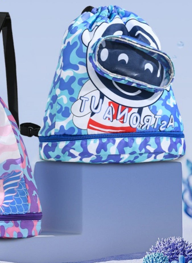 Blue Children's Swimming Backpack Small Bags - Dry-Wet Separation, Shoe Compartment, Waterproof, Beach Travel Essential,Large - Image 2