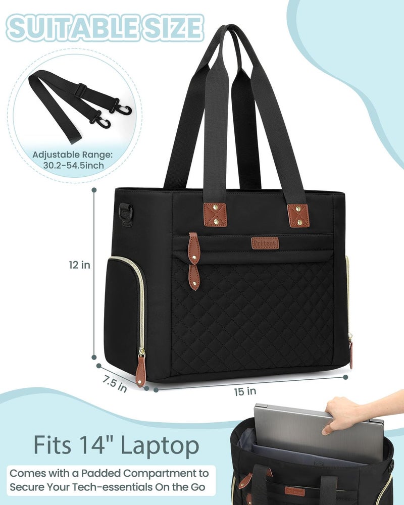 Pritent Diaper Bag Tote for Working Mom, Large Travel Diaper Tote for Mom and Dad with 14 Inch Laptop Sleeve, Mommy Maternity Travel Baby Bag for Boys and Girls, Black - Image 3
