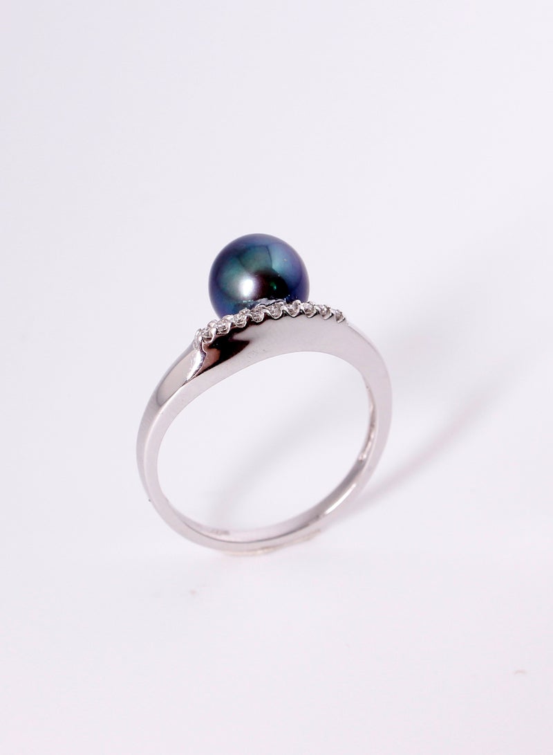 MIKURA Ring, Freshwater Pearls, A Quality, Treated Black Color, 8.0-7.5MM, 18KW, G/H Color, VS Clarity  - Image 1
