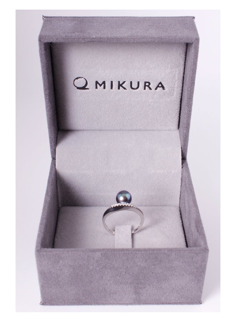 MIKURA Ring, Freshwater Pearls, A Quality, Treated Black Color, 8.0-7.5MM, 18KW, G/H Color, VS Clarity  - Image 3