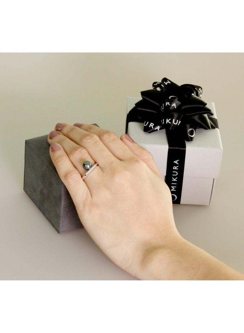 MIKURA Ring, Freshwater Pearls, A Quality, Treated Black Color, 8.0-7.5MM, 18KW, G/H Color, VS Clarity  - Image 4
