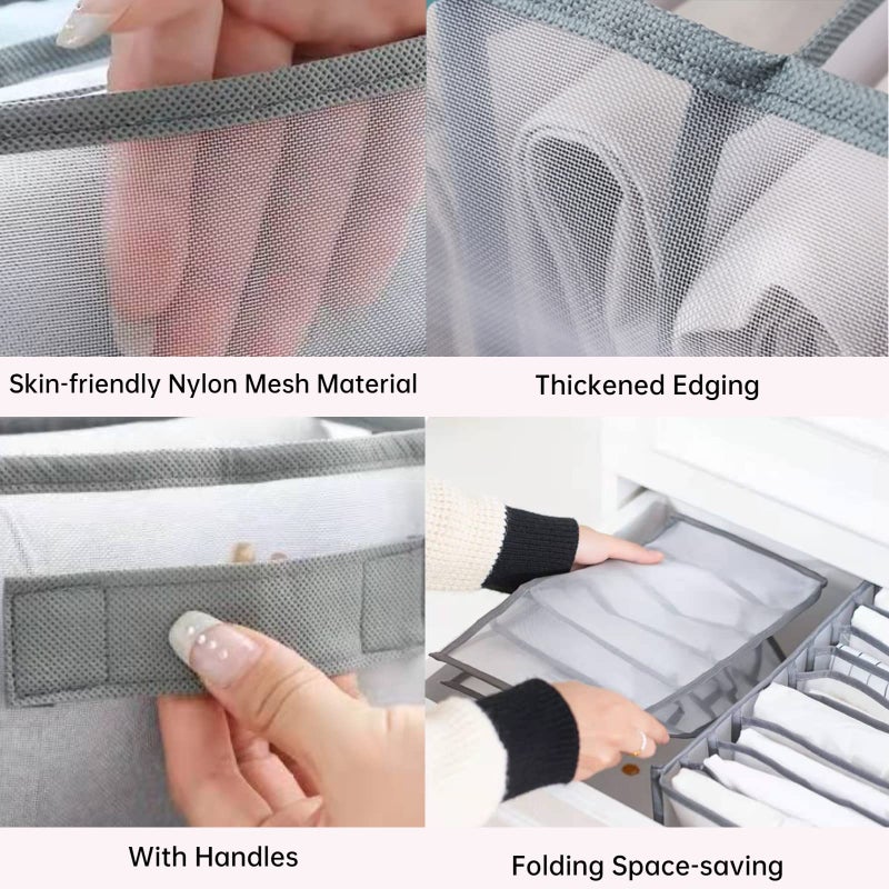Wardrobe Clothes Organizer with Compartments, Foldable Storage Bins for Jeans, T-Shirts and More, Grey, 25 x 20 x 36 cm, 4 Packs - Image 4