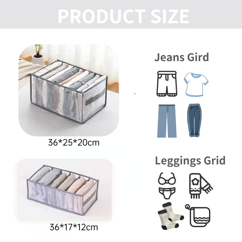 Wardrobe Clothes Organizer with Compartments, Foldable Storage Bins for Jeans, T-Shirts and More, Grey, 25 x 20 x 36 cm, 4 Packs - Image 2
