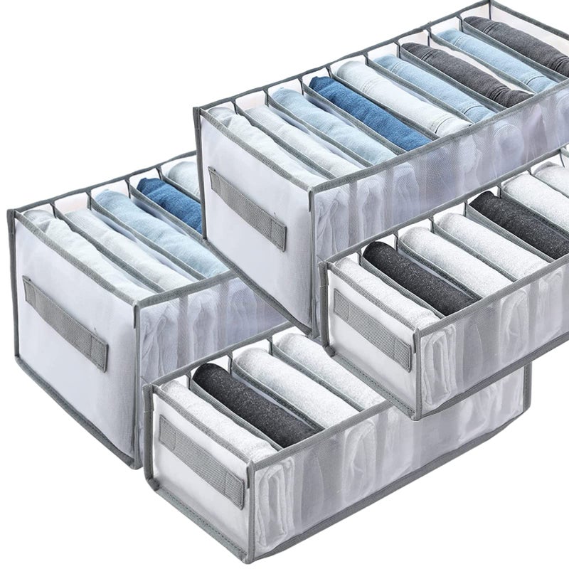Wardrobe Clothes Organizer with Compartments, Foldable Storage Bins for Jeans, T-Shirts and More, Grey, 25 x 20 x 36 cm, 4 Packs - Image 1