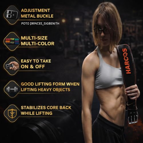 Harcos Premium Leather Gym Belt – Maximum Support & Durability Weightlifting Belt for Bodybuilding, Squatting, Lower Back Support & Back Pain - Real Leather, Adjustable Buckle Sizing - Men Women 4.5 MM thickness (Black-Green, Small) - Image 3