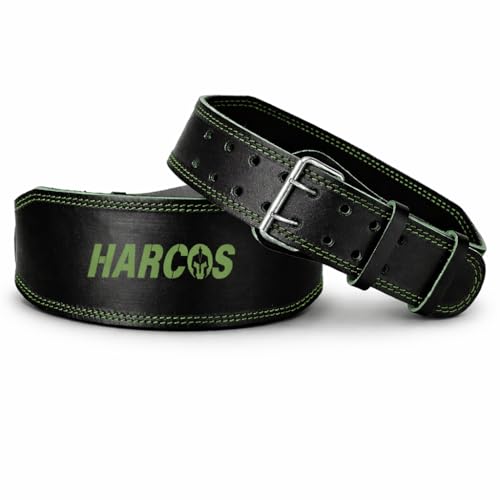 Harcos Premium Leather Gym Belt – Maximum Support & Durability Weightlifting Belt for Bodybuilding, Squatting, Lower Back Support & Back Pain - Real Leather, Adjustable Buckle Sizing - Men Women 4.5 MM thickness (Black-Green, Small) - Image 1
