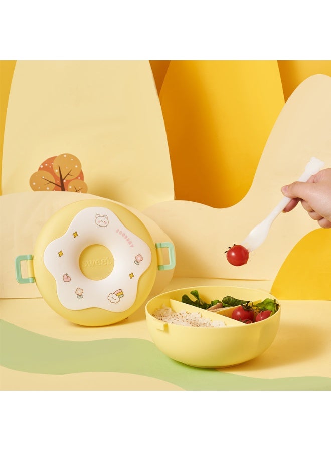 Donut Kids Bento Box Leak-Proof Divided Lunch Container with Utensils（6717-Yellow） - Image 1