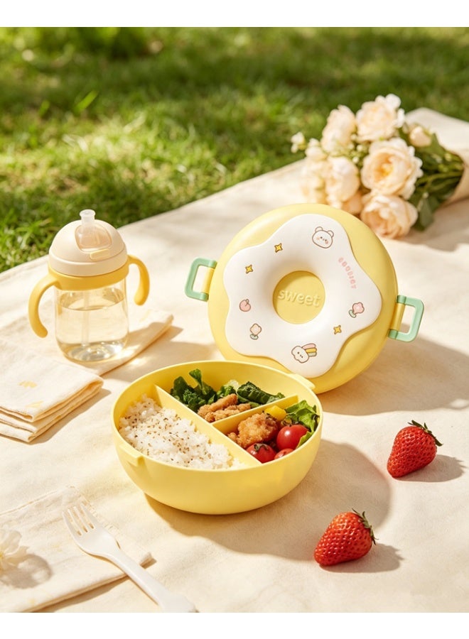 Donut Kids Bento Box Leak-Proof Divided Lunch Container with Utensils（6717-Yellow） - Image 3