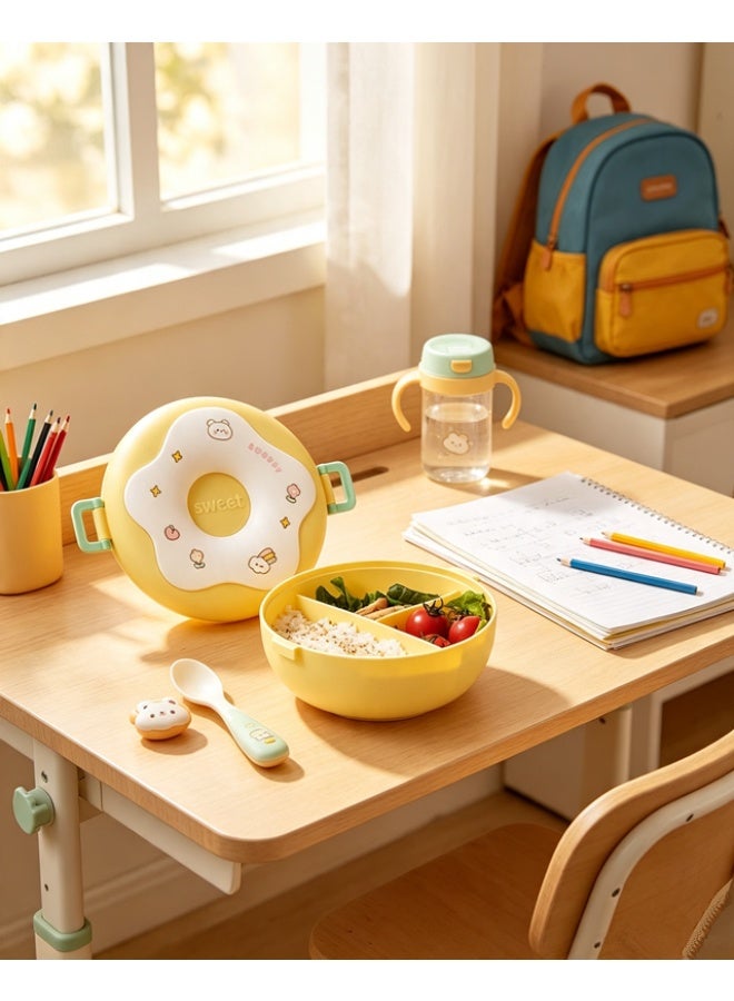 Donut Kids Bento Box Leak-Proof Divided Lunch Container with Utensils（6717-Yellow） - Image 4