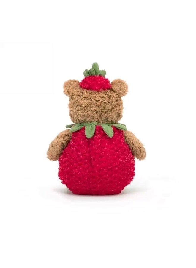 general Cute Berry Strawberry Bear Doll with Strawberry Green Leaves on the Head, Soft Healing Plush Doll - Image 3