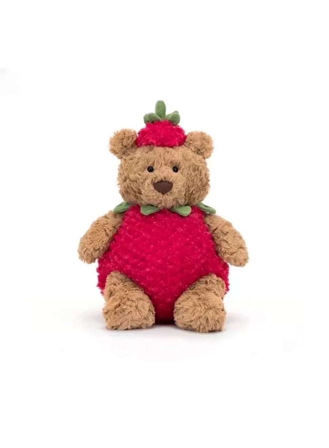 general Cute Berry Strawberry Bear Doll with Strawberry Green Leaves on the Head, Soft Healing Plush Doll - Image 5