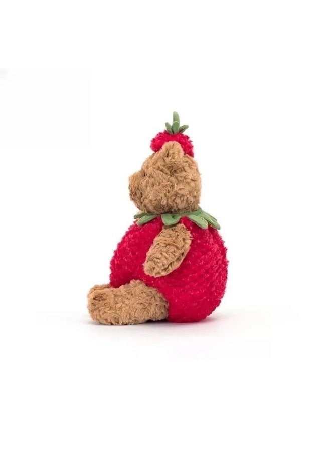 general Cute Berry Strawberry Bear Doll with Strawberry Green Leaves on the Head, Soft Healing Plush Doll - Image 2