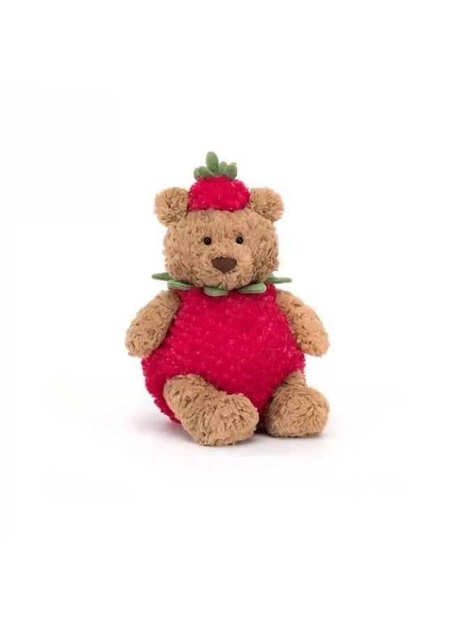 general Cute Berry Strawberry Bear Doll with Strawberry Green Leaves on the Head, Soft Healing Plush Doll - Image 1