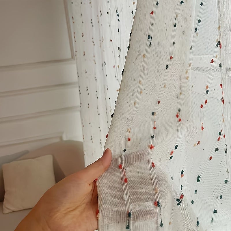 Vintage Rainbow Candy Colored Semi Sheer Linen Window Curtain Panels 39x59 Inch Set of 2 - Image 5