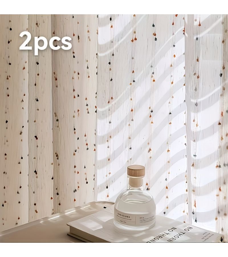 Vintage Rainbow Candy Colored Semi Sheer Linen Window Curtain Panels 39x59 Inch Set of 2 - Image 1