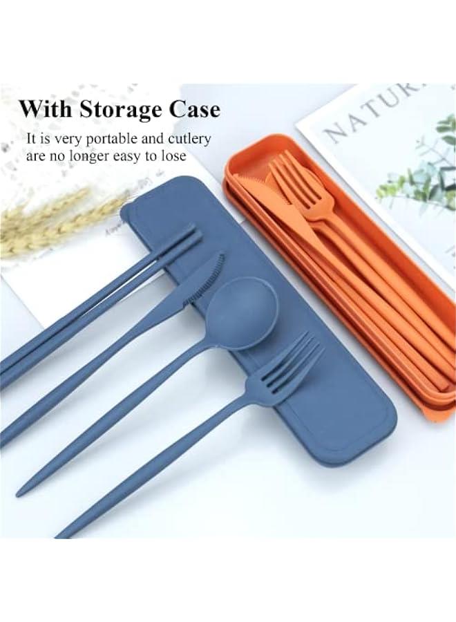 Reusable Travel Utensils with Case, 4 Sets Wheat Straw Portable Cutlery Set Chopsticks Knives Fork and Spoon for Lunch Box Accessories, Camping Flatware Sets for Daily Use or Outdoor - Image 4