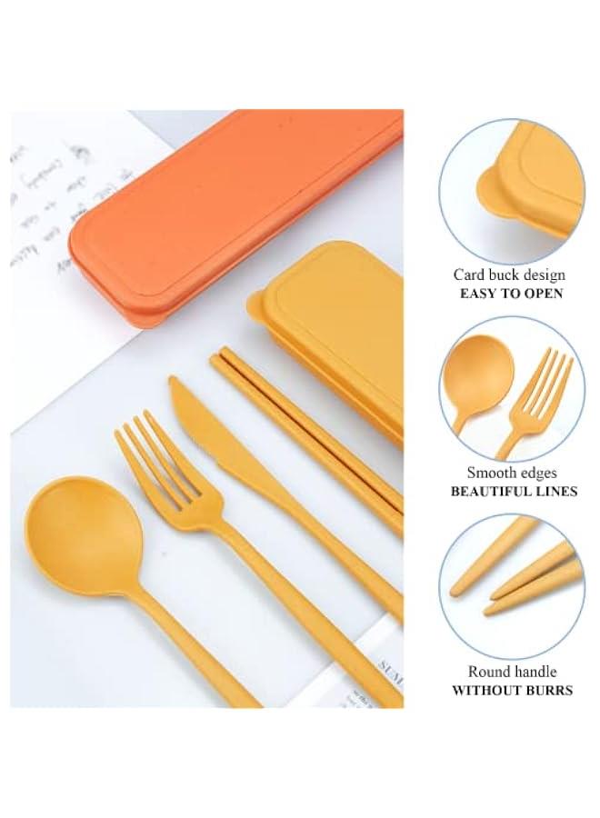 Reusable Travel Utensils with Case, 4 Sets Wheat Straw Portable Cutlery Set Chopsticks Knives Fork and Spoon for Lunch Box Accessories, Camping Flatware Sets for Daily Use or Outdoor - Image 5