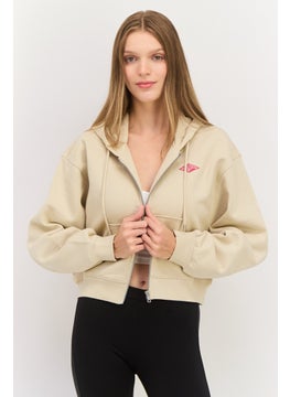ESPRIT Women Hooded Brand Logo Long Sleeves Sweatshirt, Beige  - Image 1
