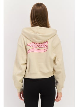 ESPRIT Women Hooded Brand Logo Long Sleeves Sweatshirt, Beige  - Image 4