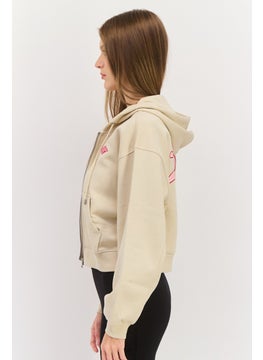 ESPRIT Women Hooded Brand Logo Long Sleeves Sweatshirt, Beige  - Image 2
