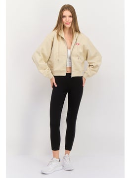 ESPRIT Women Hooded Brand Logo Long Sleeves Sweatshirt, Beige  - Image 3