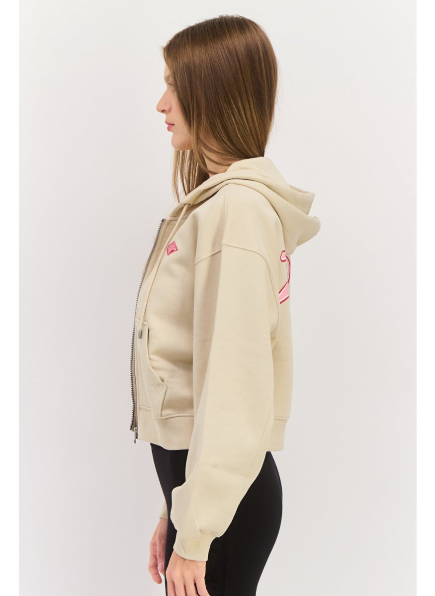 ESPRIT Women Hooded Brand Logo Long Sleeves Sweatshirt, Beige  - Image 2