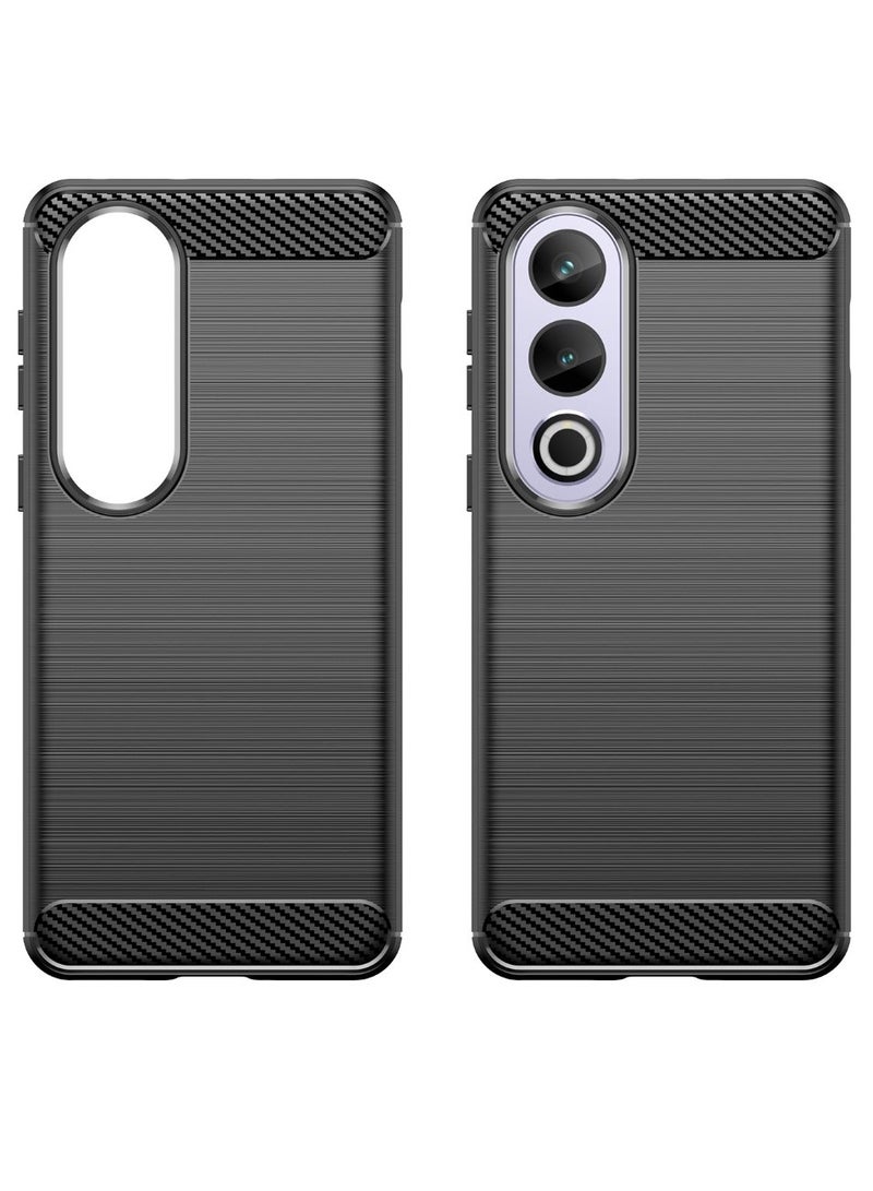 OnePlus ACE 3V 5G 5G Rugged Shield Cover – Black. Brushed carbon fiber texture, shockproof TPU, anti-slip, slim, and lightweight for durable protection. - Image 1