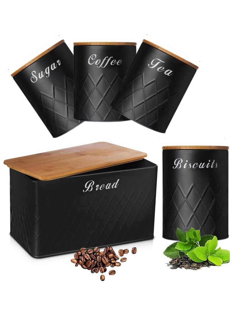 XiuWoo 5-Piece Large Capacity Stainless Steel, Coffee Kitchen Canister, Sugar Organizer, Tea Storage Box, Coffee Storage Jars, Bread Storage Bin Kitchen Containers Storage Set with Bamboo Lids  - Image 1
