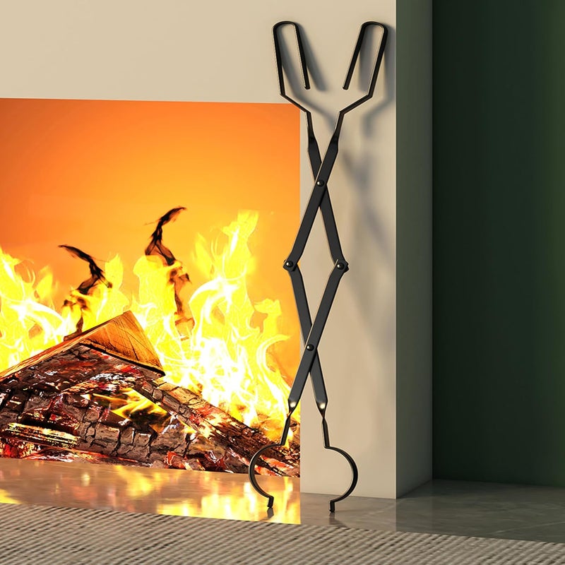 Loquat Arc Design Fireplace Tools, 26'' Firewood Tongs Log Grabber with Handcrafted Wrought Iron for Indoor Fireplace/Outdoor Fire Pit Campfire - Image 2