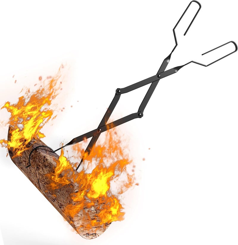 Loquat Arc Design Fireplace Tools, 26'' Firewood Tongs Log Grabber with Handcrafted Wrought Iron for Indoor Fireplace/Outdoor Fire Pit Campfire - Image 1